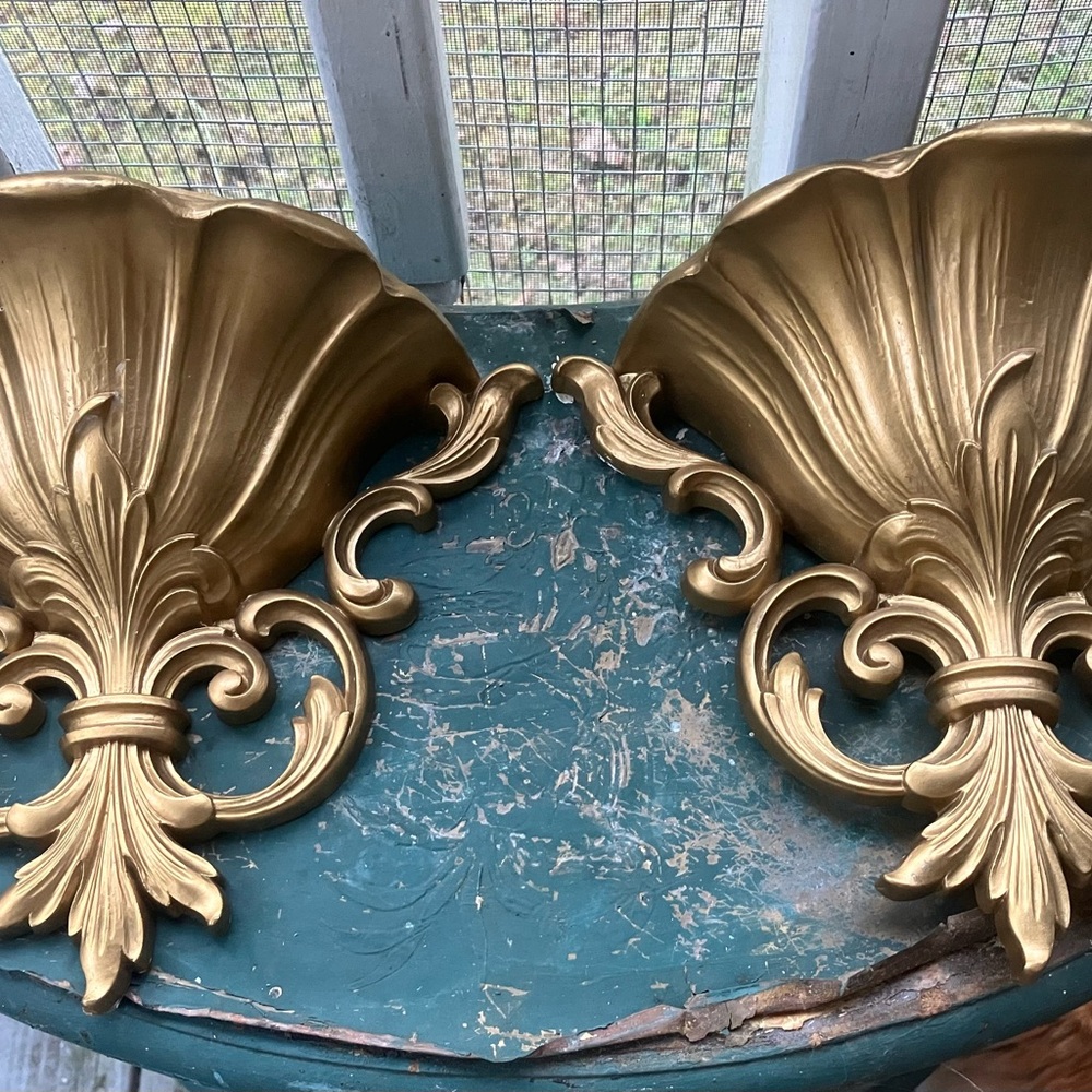 Hollywood Regency Homco Gold Wall Sconces